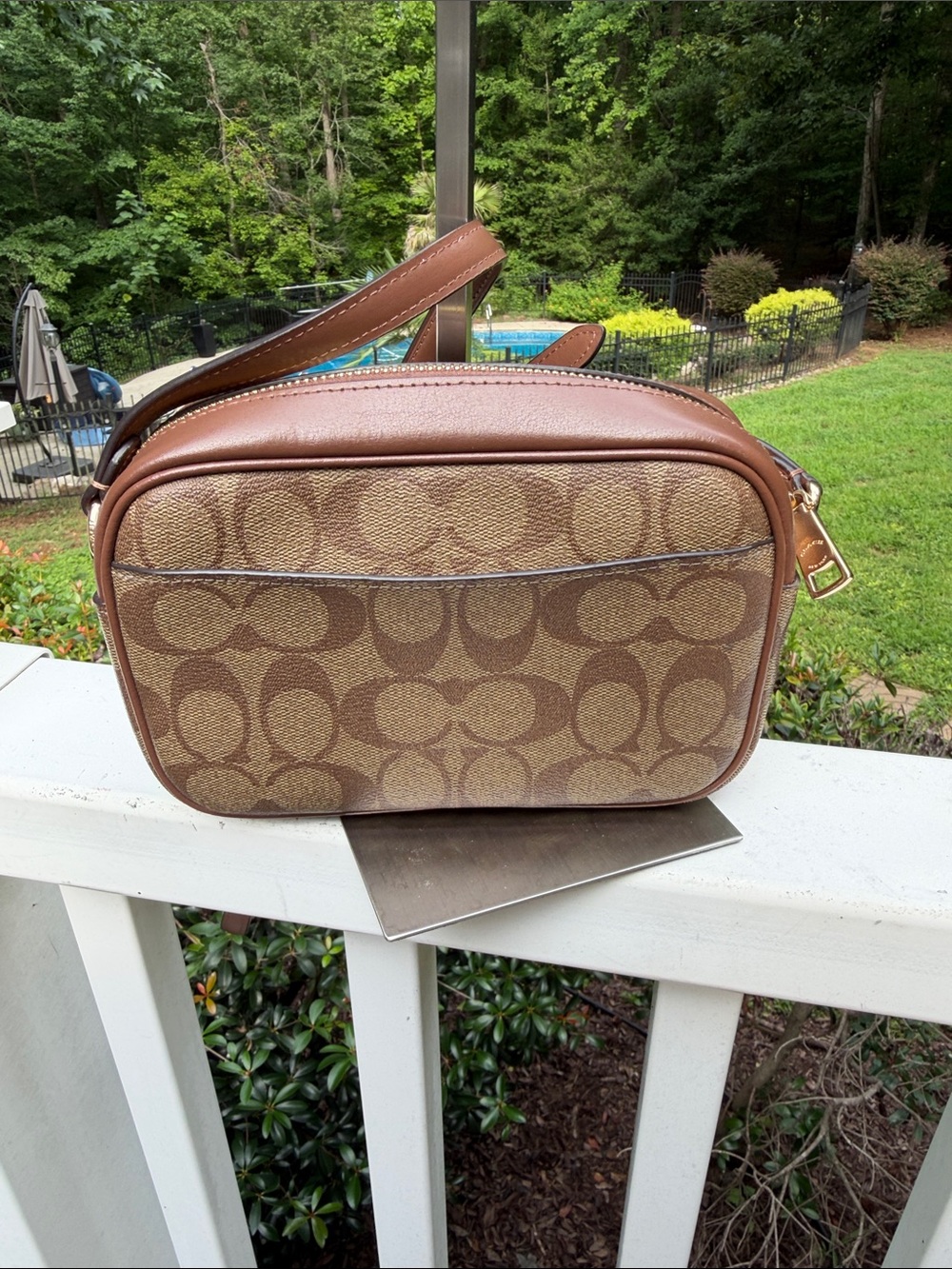 Coach Mini Jamie Camera Bag Tan Signature coated canvas with Brown Leather Trim - Picture 6 of 17